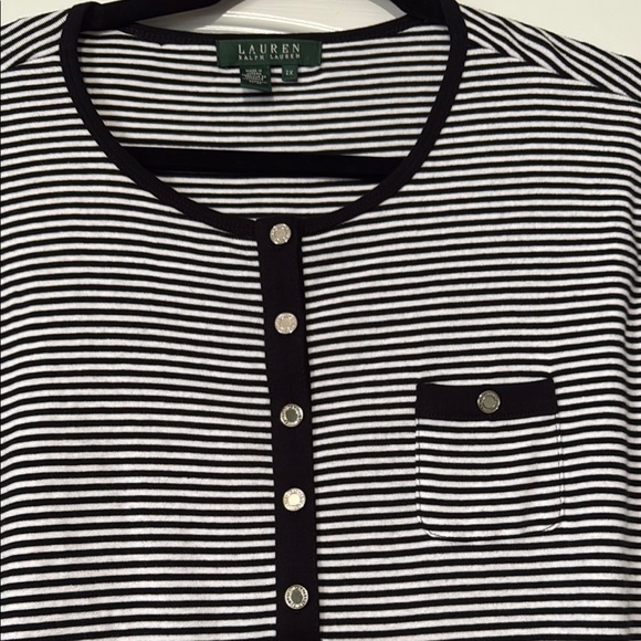 Ralph Lauren Black and White Striped Henley Top Women’s Size 2X - Picture 3 of 3